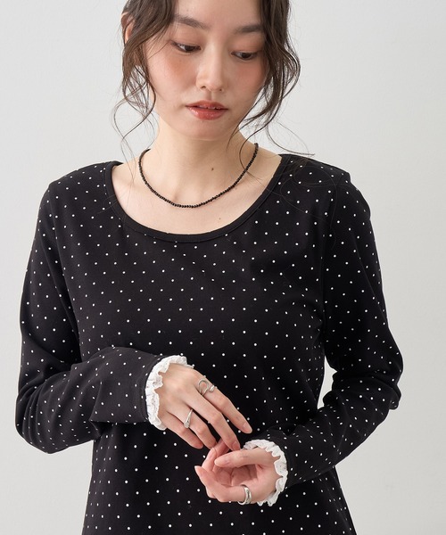 NOGLE(ノグル)の「【NOGLE/ノグル】ドットレースフリルレイヤードロンT(Tシャツ/カットソー・レディース・グレー/ホワイト/ブラック・FREE)」の9枚目の写真