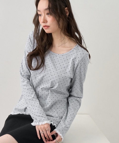 NOGLE(ノグル)の「【NOGLE/ノグル】ドットレースフリルレイヤードロンT(Tシャツ/カットソー・レディース・グレー/ホワイト/ブラック・FREE)」の16枚目の写真