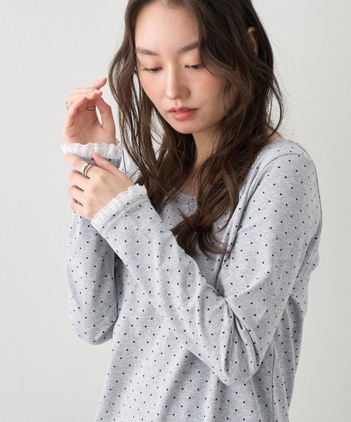 NOGLE(ノグル)の「【NOGLE/ノグル】ドットレースフリルレイヤードロンT(Tシャツ/カットソー・レディース・グレー/ホワイト/ブラック・FREE)」の21枚目の写真