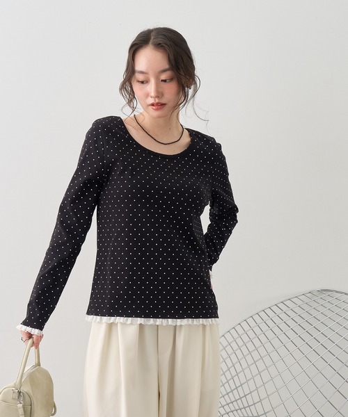 NOGLE(ノグル)の「【NOGLE/ノグル】ドットレースフリルレイヤードロンT(Tシャツ/カットソー・レディース・グレー/ホワイト/ブラック・FREE)」の6枚目の写真