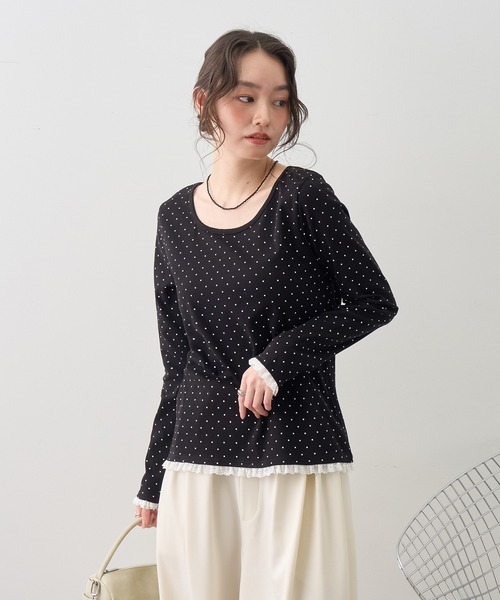 NOGLE(ノグル)の「【NOGLE/ノグル】ドットレースフリルレイヤードロンT(Tシャツ/カットソー・レディース・グレー/ホワイト/ブラック・FREE)」の8枚目の写真