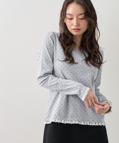 NOGLE(ノグル)の「【NOGLE/ノグル】ドットレースフリルレイヤードロンT(Tシャツ/カットソー・レディース・グレー/ホワイト/ブラック・FREE)」の14枚目の写真