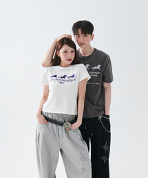 [ESCF x ハットゥデイ] スターダストホースプリントスリムフィット半袖Tシャツアイボリー