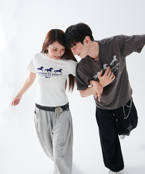 ESCAPEFROM（エスケープフロム）の「[ESCF x ハットゥデイ] スターダストホースプリントスリムフィット半袖Tシャツアイボリー（Tシャツ/カットソー・レディース・その他・MEDIUM/LARGE）」の4枚目の写真