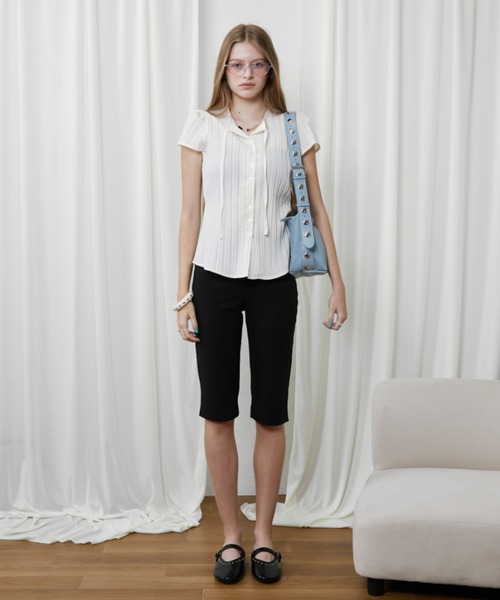 Rohwel（ローウェル）の「Sheer Collar Tie Top / シアーカラータイトップス（Tシャツ/カットソー・レディース・ホワイト/ブラック/ナチュラル・FREE）」の18枚目の写真