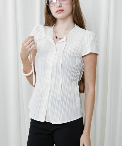 Rohwel（ローウェル）の「Sheer Collar Tie Top / シアーカラータイトップス（Tシャツ/カットソー・レディース・ホワイト/ブラック/ナチュラル・FREE）」の16枚目の写真