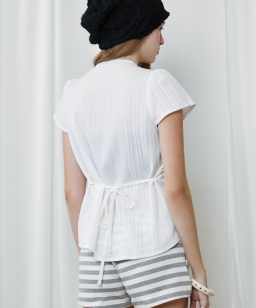 Rohwel（ローウェル）の「Sheer Collar Tie Top / シアーカラータイトップス（Tシャツ/カットソー・レディース・ホワイト/ブラック/ナチュラル・FREE）」の8枚目の写真