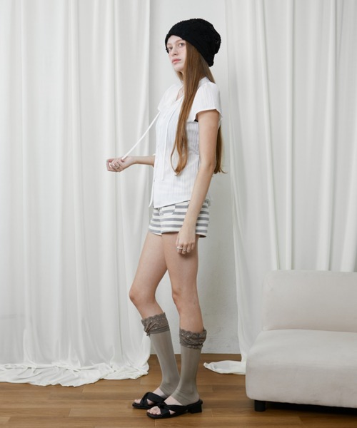 Rohwel（ローウェル）の「Sheer Collar Tie Top / シアーカラータイトップス（Tシャツ/カットソー・レディース・ホワイト/ブラック/ナチュラル・FREE）」の10枚目の写真