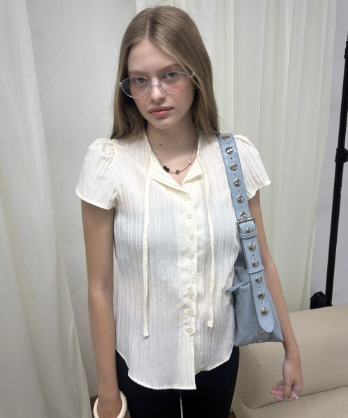 Rohwel（ローウェル）の「Sheer Collar Tie Top / シアーカラータイトップス（Tシャツ/カットソー・レディース・ホワイト/ブラック/ナチュラル・FREE）」の22枚目の写真