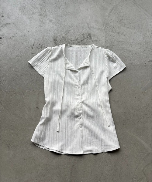 Rohwel（ローウェル）の「Sheer Collar Tie Top / シアーカラータイトップス（Tシャツ/カットソー・レディース・ホワイト/ブラック/ナチュラル・FREE）」の12枚目の写真