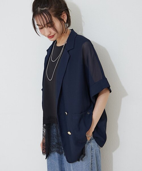 Remind me and forever(リマインドミーアンドフォーエバー)の「【着る方が涼しい!?】シアータッチメッシュWテーラージャケット(テーラードジャケット・レディース・ブラウン/ブラック/ネイビー/グレイッシュベージュ・FREE)」の4枚目の写真