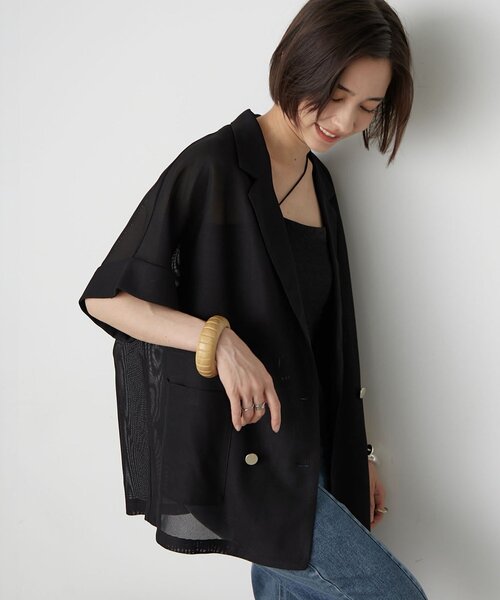 Remind me and forever(リマインドミーアンドフォーエバー)の「【着る方が涼しい!?】シアータッチメッシュWテーラージャケット(テーラードジャケット・レディース・ブラウン/ブラック/ネイビー/グレイッシュベージュ・FREE)」の2枚目の写真
