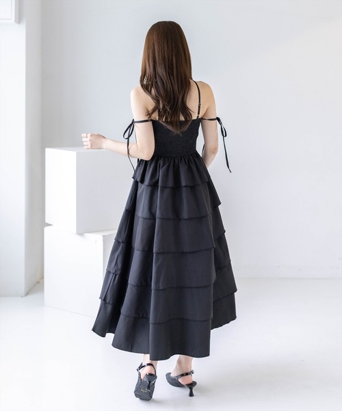 clear（クリア）の「【低身長対応／サイズ展開あり】サイドリボンティアードワンピース［骨格ウェーブ／フェミニン／華やか／上品見え］（ワンピース・レディース・ネイビー/ブラック・PF/F）」の5枚目の写真