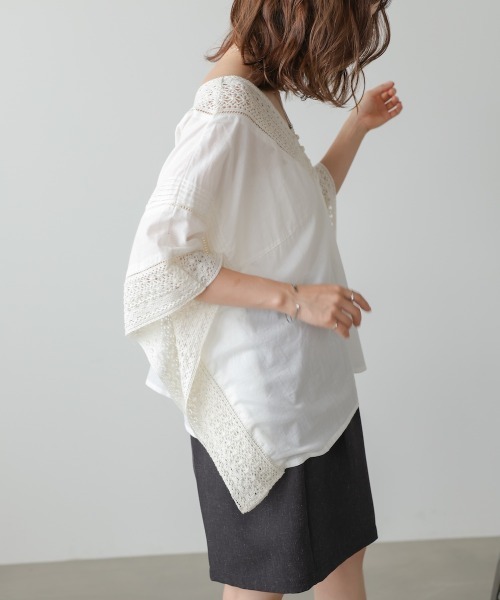 Bab(バブ)の「ボイルMIXレースプルオーバー(Tシャツ/カットソー・レディース・オフホワイト/ベージュ/ライトグレー・M)」の6枚目の写真