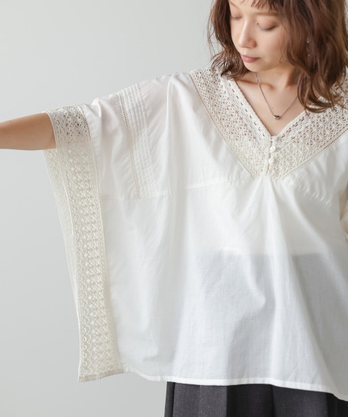 Bab(バブ)の「ボイルMIXレースプルオーバー(Tシャツ/カットソー・レディース・オフホワイト/ベージュ/ライトグレー・M)」の14枚目の写真