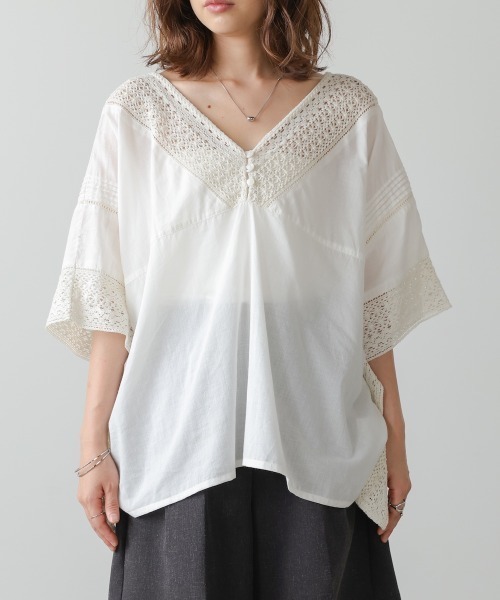Bab(バブ)の「ボイルMIXレースプルオーバー(Tシャツ/カットソー・レディース・オフホワイト/ベージュ/ライトグレー・M)」の17枚目の写真