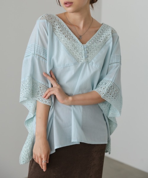 Bab(バブ)の「ボイルMIXレースプルオーバー(Tシャツ/カットソー・レディース・オフホワイト/ベージュ/ライトグレー・M)」の18枚目の写真