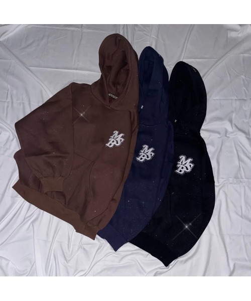 My sugar Babe（マイシュガーベイブ）の「line stone glitter hoodie（スウェット・メンズ・ダークブラウン/ネイビー・LARGE/MEDIUM）」の4枚目の写真