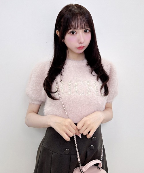 INGNI（イング）の「ビジューロゴフェザーニット（ニット/セーター・レディース・ライトグレー/アイボリー/ピンク・M）」の3枚目の写真