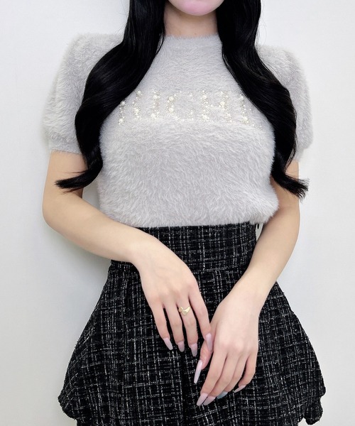 INGNI（イング）の「ビジューロゴフェザーニット（ニット/セーター・レディース・ライトグレー/アイボリー/ピンク・M）」の10枚目の写真