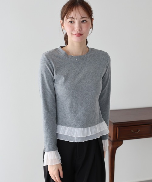 BLUEEAST(ブルーイースト)の「フリルドッキングTシャツ(Tシャツ/カットソー・レディース・ブラック/グレー・MEDIUM)」の1枚目の写真
