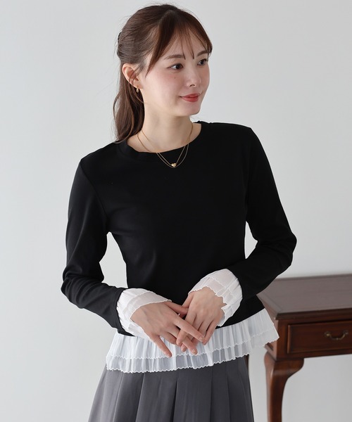 BLUEEAST(ブルーイースト)の「フリルドッキングTシャツ(Tシャツ/カットソー・レディース・ブラック/グレー・MEDIUM)」の20枚目の写真