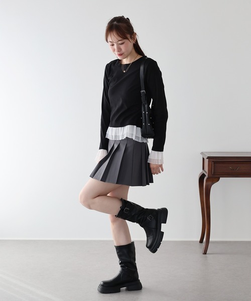 BLUEEAST(ブルーイースト)の「フリルドッキングTシャツ(Tシャツ/カットソー・レディース・ブラック/グレー・MEDIUM)」の14枚目の写真