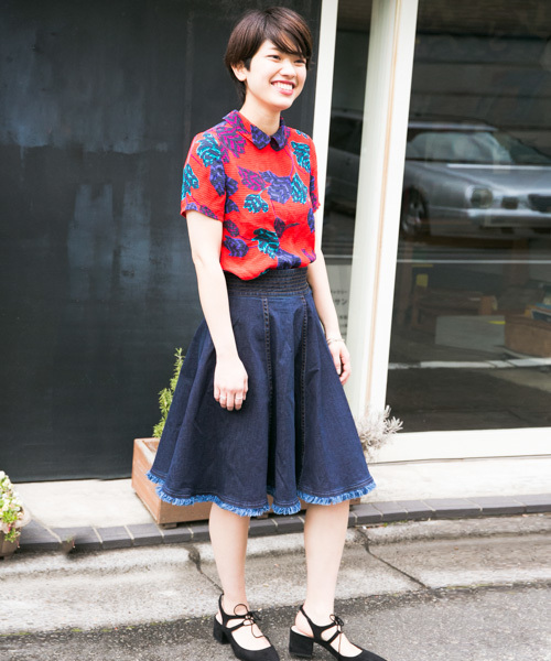 Moname(モナーム)の「【SALE】【MONAME/モナーム】 Circular Skirt/サーキュラースカート(デニムスカート・レディース・ネイビー/サックスブルー・SMALL/MEDIUM)」の1枚目の写真