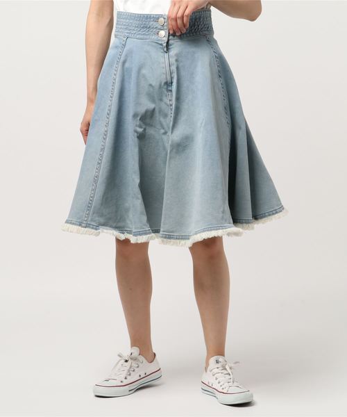 Moname(モナーム)の「【SALE】【MONAME/モナーム】 Circular Skirt/サーキュラースカート(デニムスカート・レディース・ネイビー/サックスブルー・SMALL/MEDIUM)」の2枚目の写真