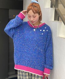 【HELLO.SANFRANCISCO/ハローサンフランシスコ】ボタン付カラフルオーバーニット