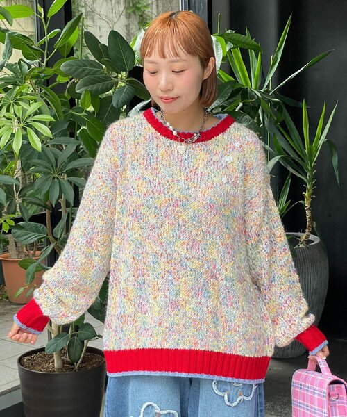 HELLO.SANFRANCISCO(ハローサンフランシスコ)の「【HELLO.SANFRANCISCO/ハローサンフランシスコ】ボタン付カラフルオーバーニット(ニット/セーター・レディース・ホワイト/ブルー/イエロー・ONE SIZE)」の6枚目の写真