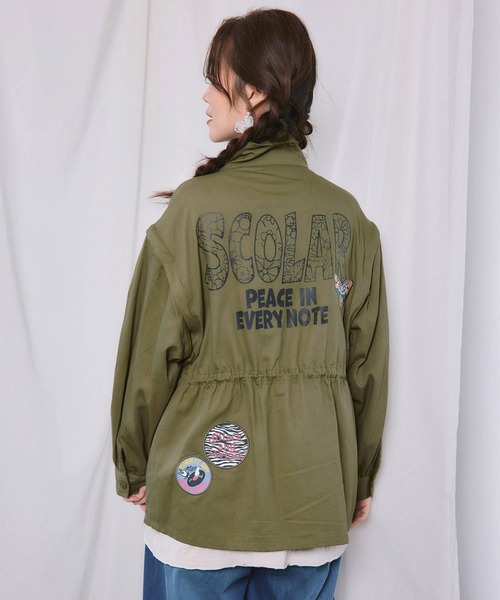 ScoLar(スカラー)の「ScoLar(スカラー) ワッペン付き 袖取り外し2WAYジャケット(ミリタリージャケット・レディース・カーキ/ブラック・MEDIUM)」の6枚目の写真