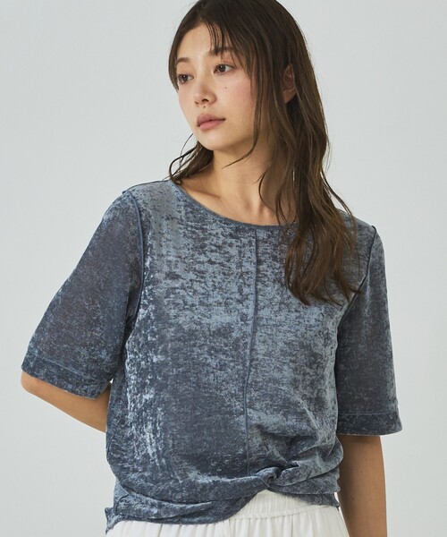 abahouse mavie(アバハウスマヴィ)の「シアーベロアTシャツ(Tシャツ/カットソー・レディース・ブラウン/グレー/オフホワイト・フリー)」の3枚目の写真