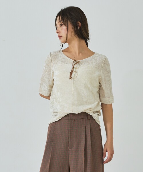 abahouse mavie(アバハウスマヴィ)の「シアーベロアTシャツ(Tシャツ/カットソー・レディース・ブラウン/グレー/オフホワイト・フリー)」の6枚目の写真