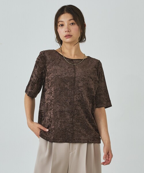 abahouse mavie(アバハウスマヴィ)の「シアーベロアTシャツ(Tシャツ/カットソー・レディース・ブラウン/グレー/オフホワイト・フリー)」の12枚目の写真
