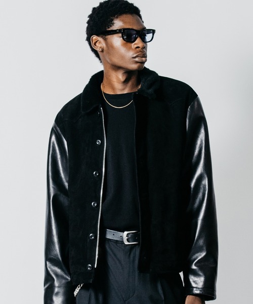 CRIMIE(クライミー)の「N1 SUEDE COMBINATION LEATHER JACKET WITH ALPACA LINING(ミリタリージャケット・メンズ・グリーン/ブラック・XL/L/XXL/M/S)」の1枚目の写真