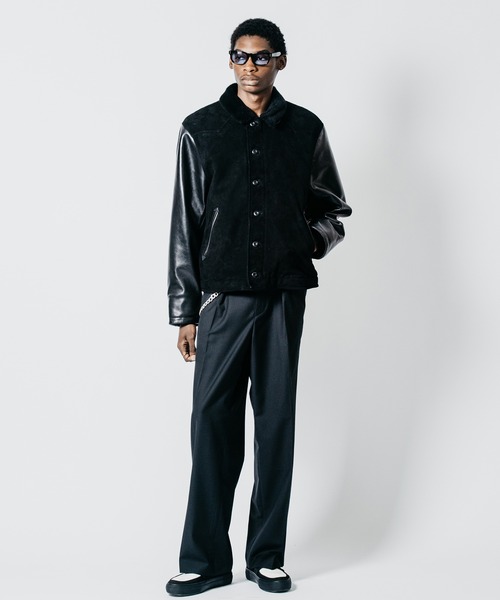 CRIMIE(クライミー)の「N1 SUEDE COMBINATION LEATHER JACKET WITH ALPACA LINING(ミリタリージャケット・メンズ・グリーン/ブラック・XL/L/XXL/M/S)」の3枚目の写真