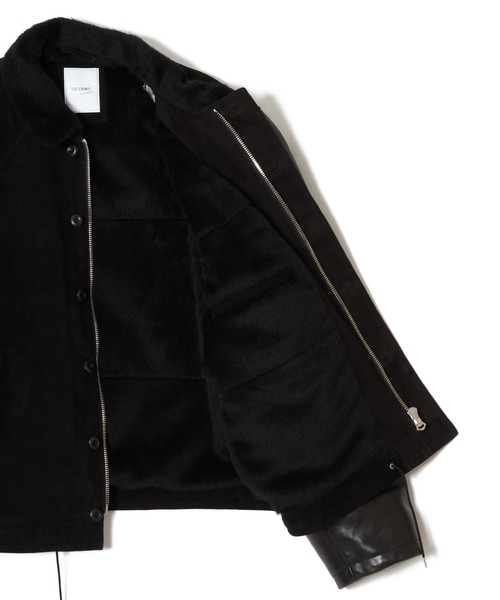 CRIMIE(クライミー)の「N1 SUEDE COMBINATION LEATHER JACKET WITH ALPACA LINING(ミリタリージャケット・メンズ・グリーン/ブラック・XL/L/XXL/M/S)」の9枚目の写真