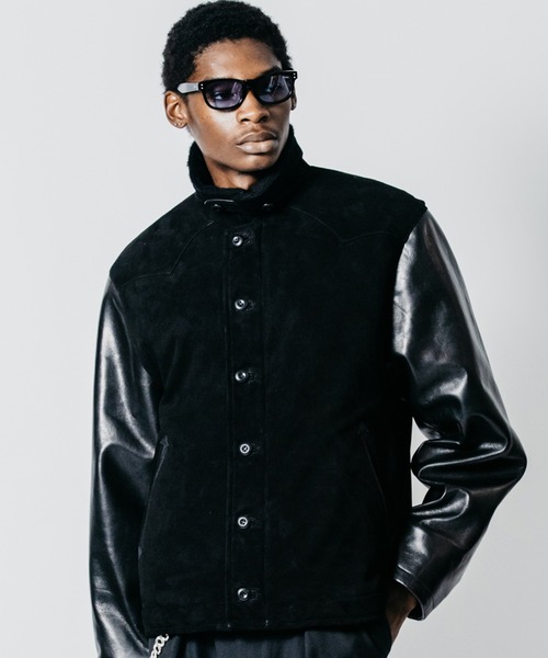 CRIMIE(クライミー)の「N1 SUEDE COMBINATION LEATHER JACKET WITH ALPACA LINING(ミリタリージャケット・メンズ・グリーン/ブラック・XL/L/XXL/M/S)」の13枚目の写真