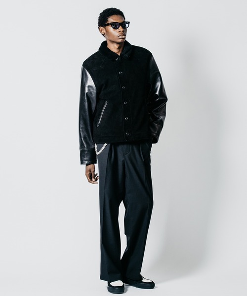 CRIMIE(クライミー)の「N1 SUEDE COMBINATION LEATHER JACKET WITH ALPACA LINING(ミリタリージャケット・メンズ・グリーン/ブラック・XL/L/XXL/M/S)」の15枚目の写真