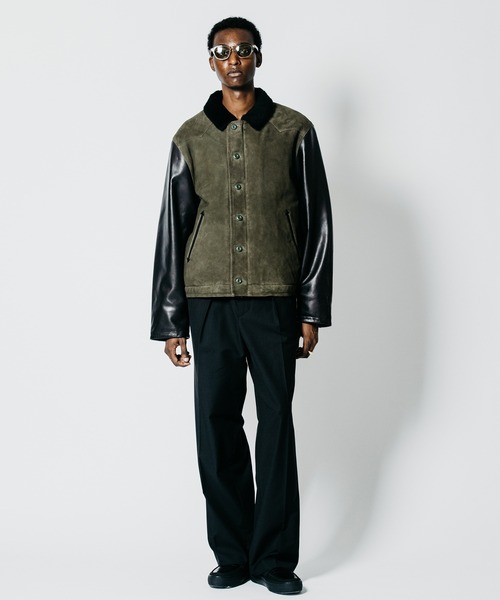 CRIMIE(クライミー)の「N1 SUEDE COMBINATION LEATHER JACKET WITH ALPACA LINING(ミリタリージャケット・メンズ・グリーン/ブラック・XL/L/XXL/M/S)」の19枚目の写真