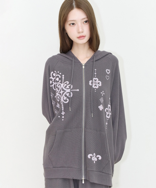 ILLIGO（イリゴ）の「オーナメントワッフルフードジップアップ チャコール（パーカー・レディース・その他・SMALL/MEDIUM）」の2枚目の写真