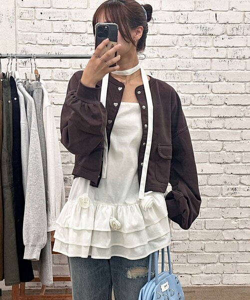 CIAOPANIC(チャオパニック)の「立体ローズティアードチュニックワンピース(チュニック・レディース・カーキ/ホワイト・ONE SIZE)」の1枚目の写真