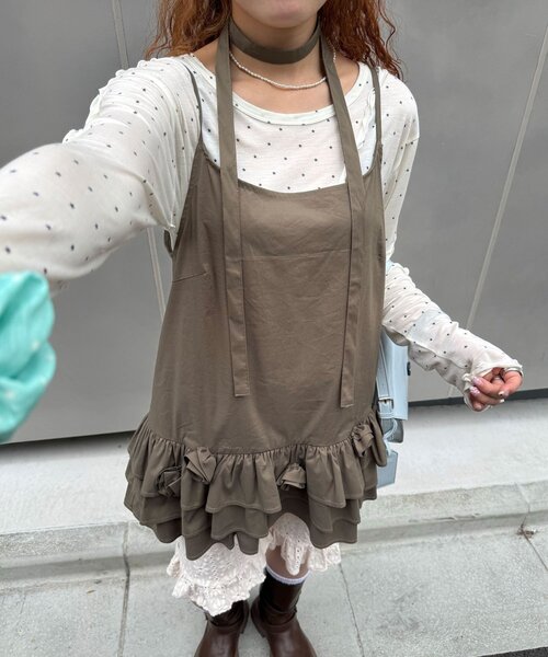 CIAOPANIC(チャオパニック)の「立体ローズティアードチュニックワンピース(チュニック・レディース・カーキ/ホワイト・ONE SIZE)」の14枚目の写真
