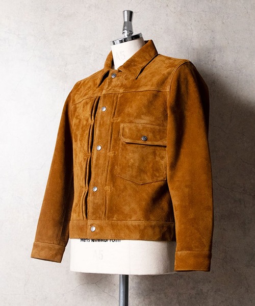 HOUSTON(ヒューストン)の「HOUSTON ヒューストン SUEDE TRUCKER JACKET / スエードレザー トラッカージャケット(ライダースジャケット・メンズ・キャメル・L/XL/M)」の1枚目の写真