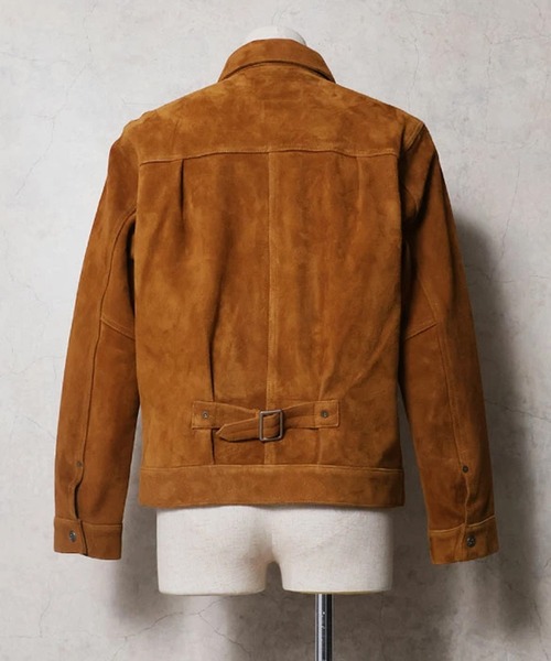 HOUSTON(ヒューストン)の「HOUSTON ヒューストン SUEDE TRUCKER JACKET / スエードレザー トラッカージャケット(ライダースジャケット・メンズ・キャメル・L/XL/M)」の4枚目の写真