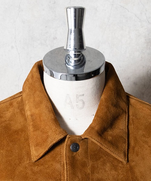 HOUSTON(ヒューストン)の「HOUSTON ヒューストン SUEDE TRUCKER JACKET / スエードレザー トラッカージャケット(ライダースジャケット・メンズ・キャメル・L/XL/M)」の5枚目の写真