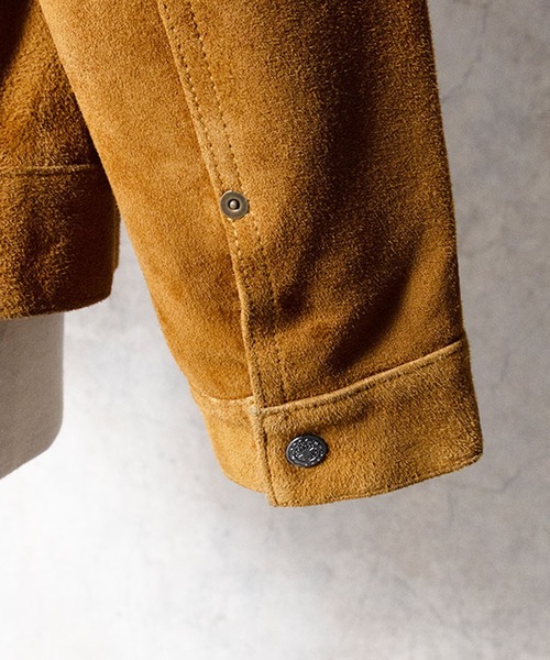 HOUSTON(ヒューストン)の「HOUSTON ヒューストン SUEDE TRUCKER JACKET / スエードレザー トラッカージャケット(ライダースジャケット・メンズ・キャメル・L/XL/M)」の9枚目の写真