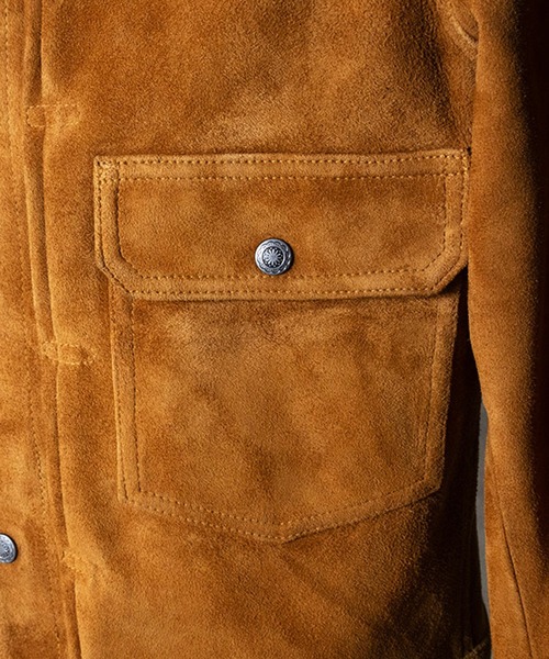 HOUSTON(ヒューストン)の「HOUSTON ヒューストン SUEDE TRUCKER JACKET / スエードレザー トラッカージャケット(ライダースジャケット・メンズ・キャメル・L/XL/M)」の8枚目の写真