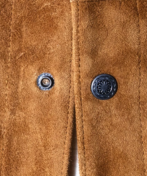 HOUSTON(ヒューストン)の「HOUSTON ヒューストン SUEDE TRUCKER JACKET / スエードレザー トラッカージャケット(ライダースジャケット・メンズ・キャメル・L/XL/M)」の7枚目の写真